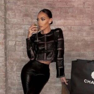 Zara Faux Leather Crochet Top Size S